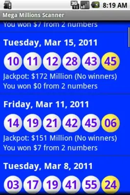 Mega Millions Scanner Lite android App screenshot 1