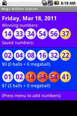 Mega Millions Scanner Lite android App screenshot 2